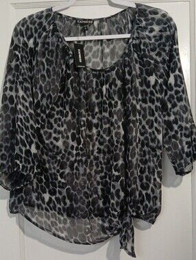 Express XS Sheer Black And Gray Blouse - NWT